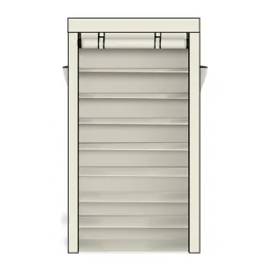 10 Tiers Shoe Rack with Dustproof Cover Closet Shoe Storage Cabinet Organizer Beige