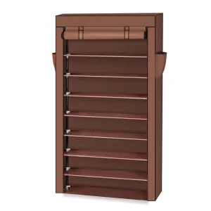 10 Tiers Shoe Rack with Dustproof Cover Closet Shoe Storage Cabinet Organizer Mocha