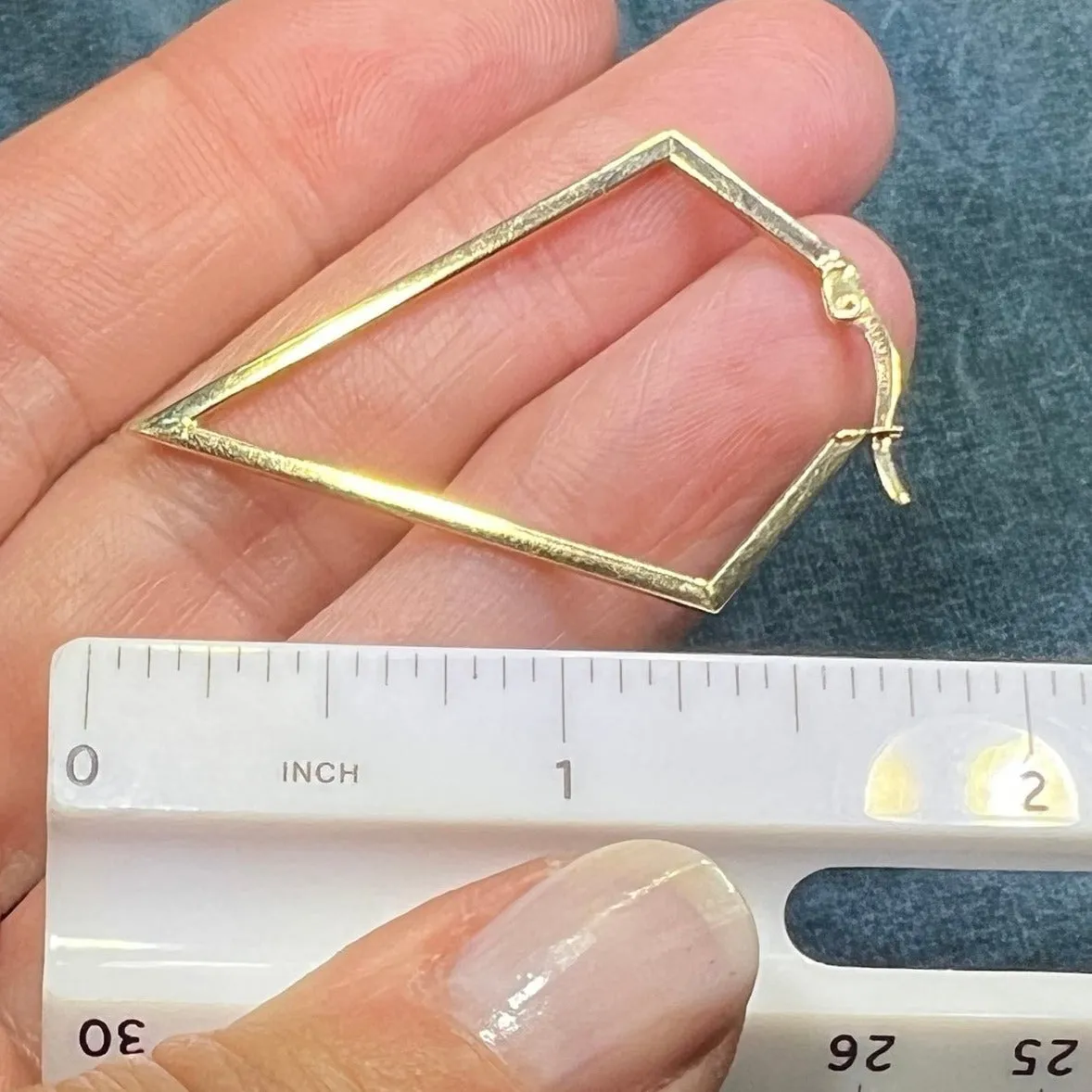 14k Gold Angled Geometric Diamond Shape Edgy Hoop Earrings. 1.7"
