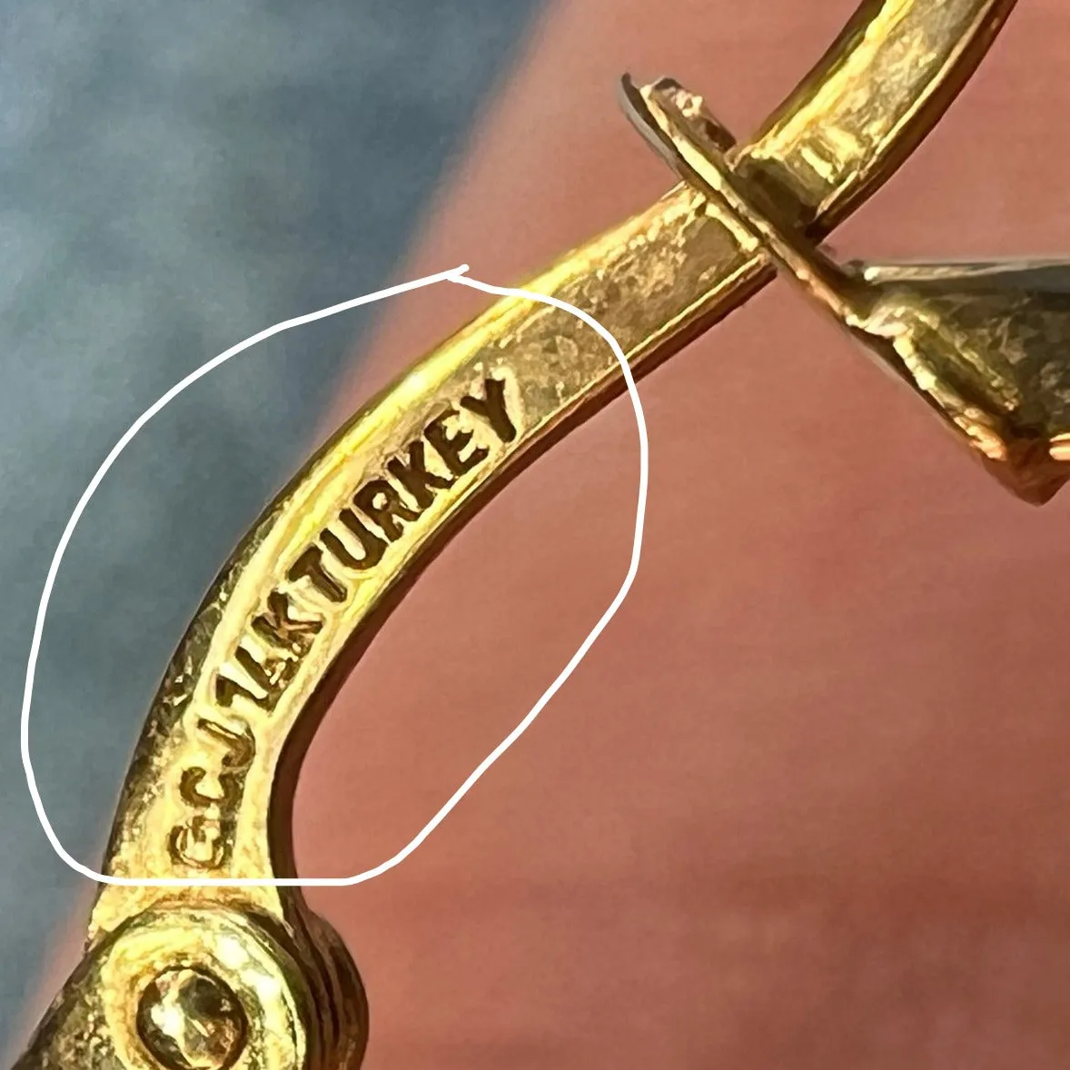 14k Gold Angled Geometric Diamond Shape Edgy Hoop Earrings. 1.7"