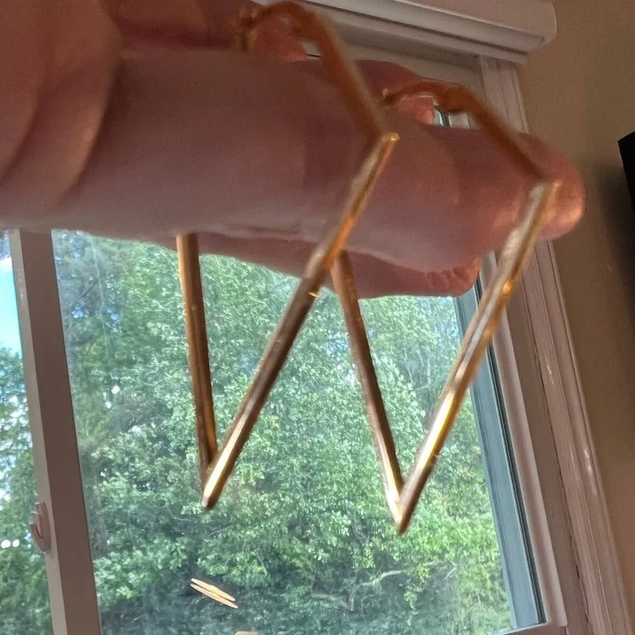14k Gold Angled Geometric Diamond Shape Edgy Hoop Earrings. 1.7"