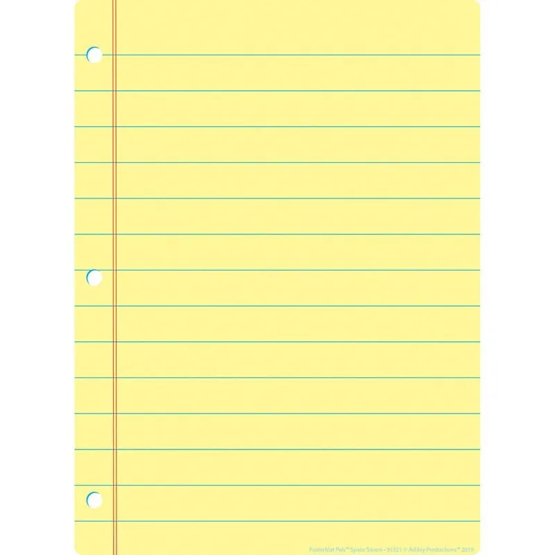 Ashley Smart Poly Single Sided Postermat Pals Yellow Notebook Paper, 13" X 9.5" (ASH95321)