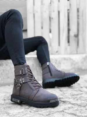 BA0080 Gladiator Men's Classic Sport Classic Ankle Ankle Boots With Zipper Buckle Brown