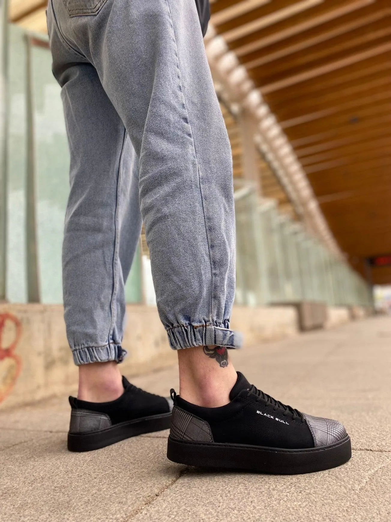 BA0104 Lace-Up Black Plaid Suede Black Sole Sport Classic Men's Shoes