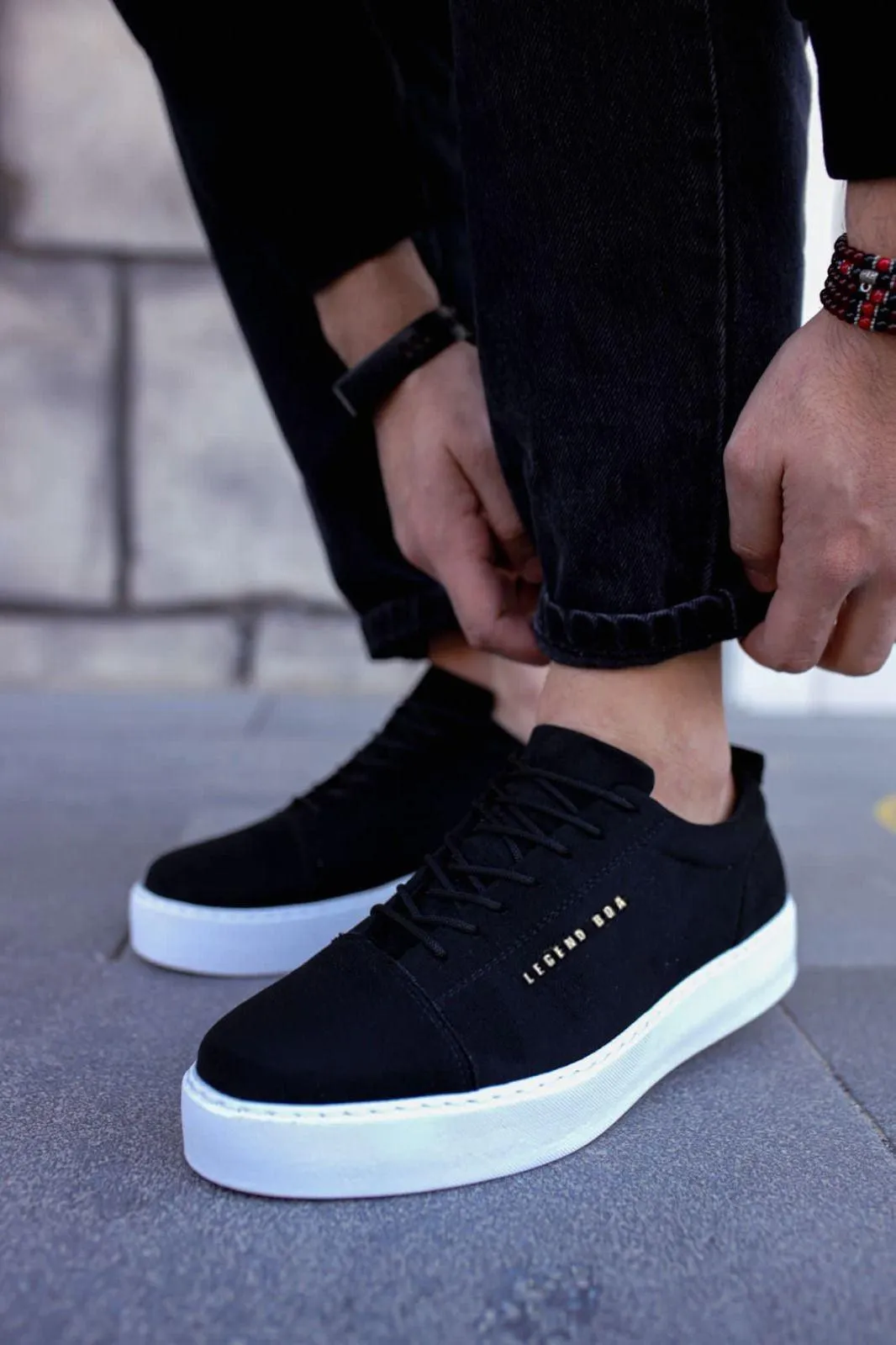 BA0104 Lace-up Nubuck Sport Classic Black Men's Shoes