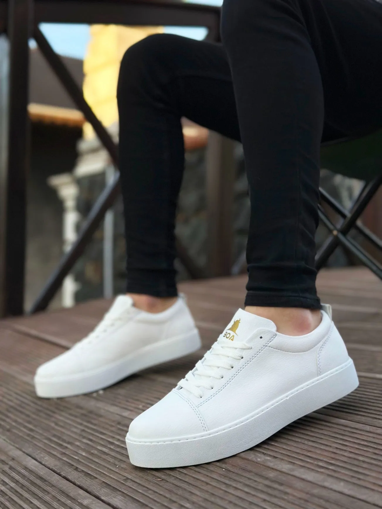 BA0104 Lace-Up White Skin Sport Classic Men's Sneakers Shoes