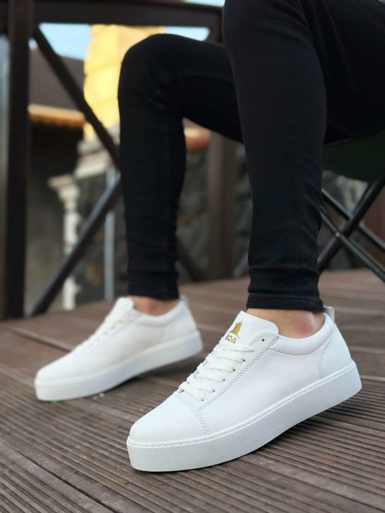 BA0104 Lace-Up White Skin Sport Classic Men's Sneakers Shoes