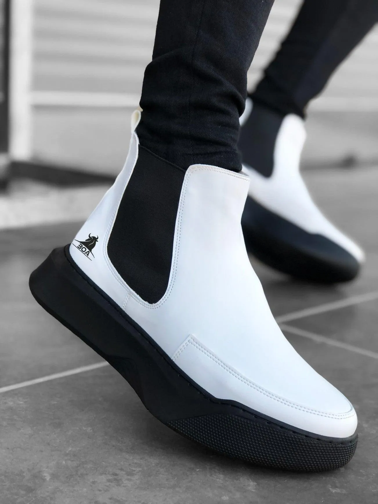 BA0150 Lace-Up Banded Men's High Sole White Black Sole Sport Boots