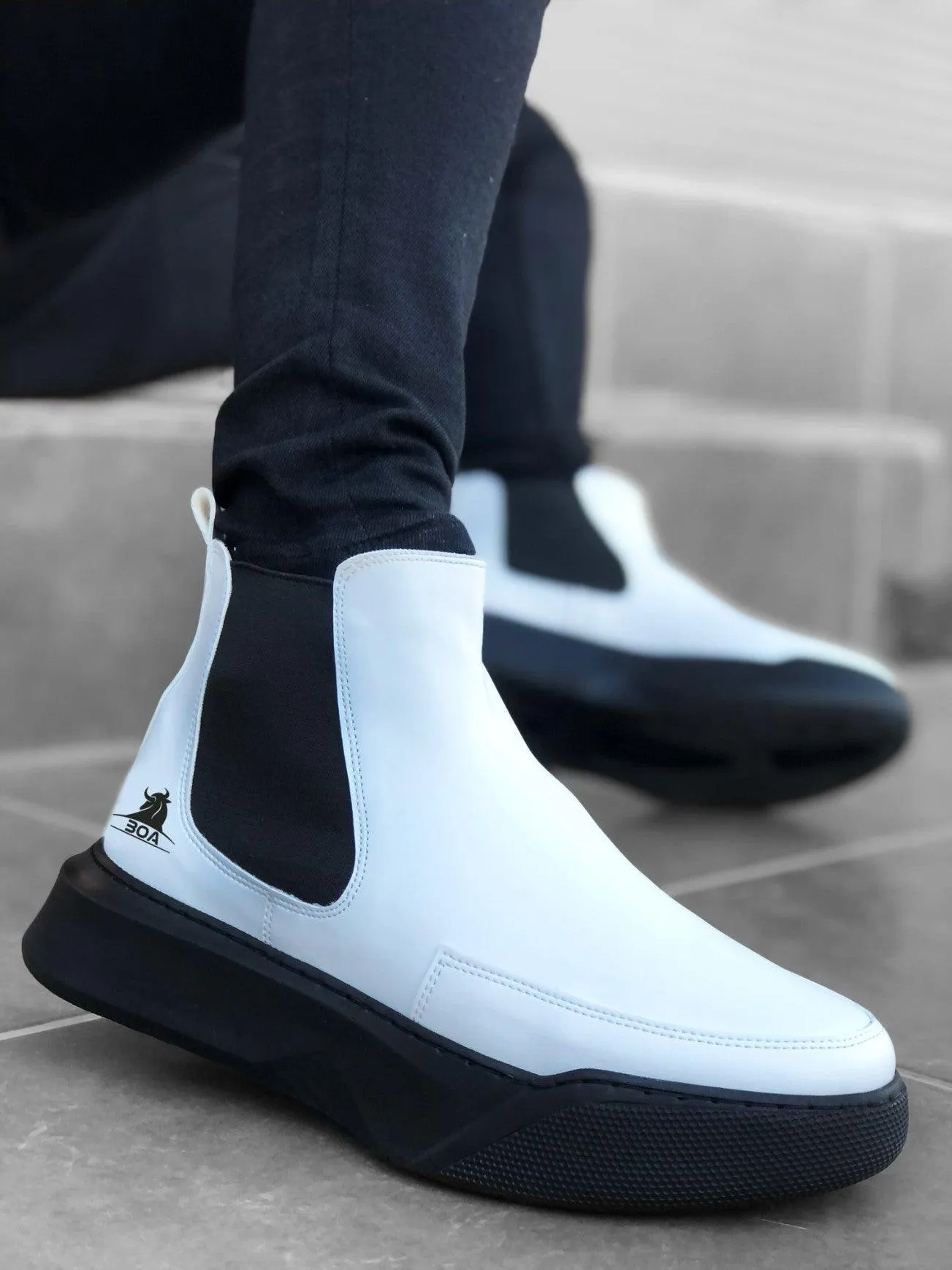 BA0150 Lace-Up Banded Men's High Sole White Black Sole Sport Boots