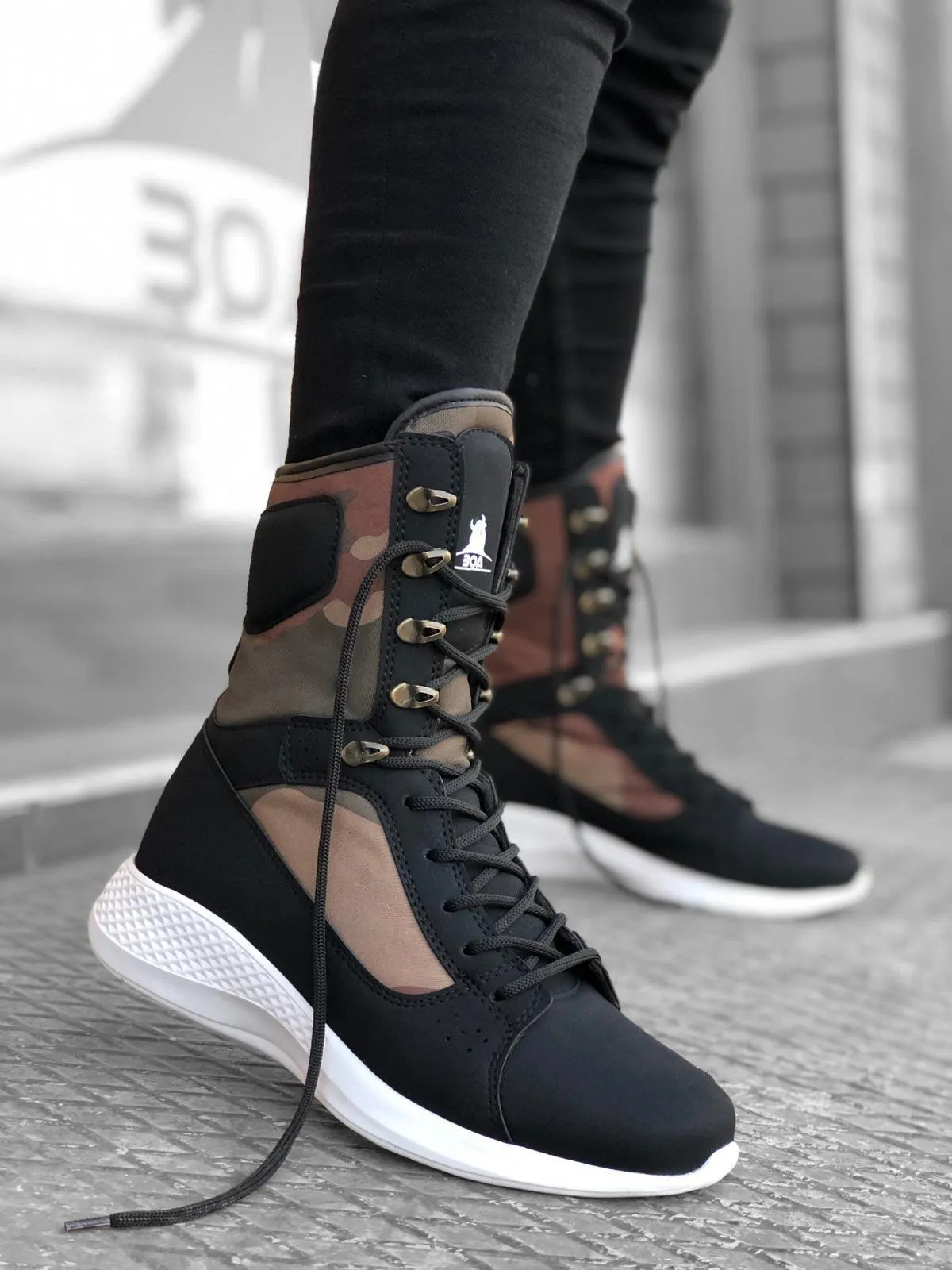 BA0600 Lace-up Black Camouflage Boxer Unisex Sport Boots