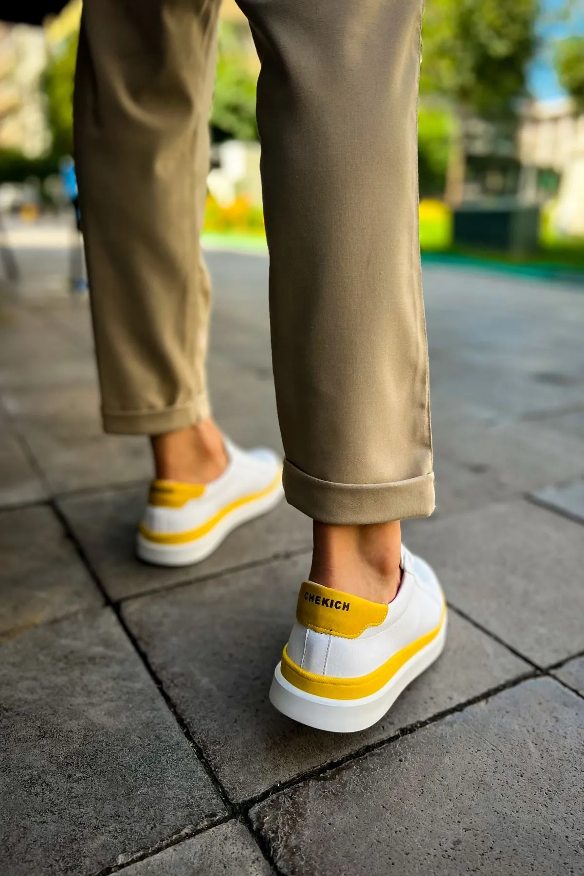 CH979 Santoni GBT Sport Men's Sneakers Shoes WHITE/YELLOW