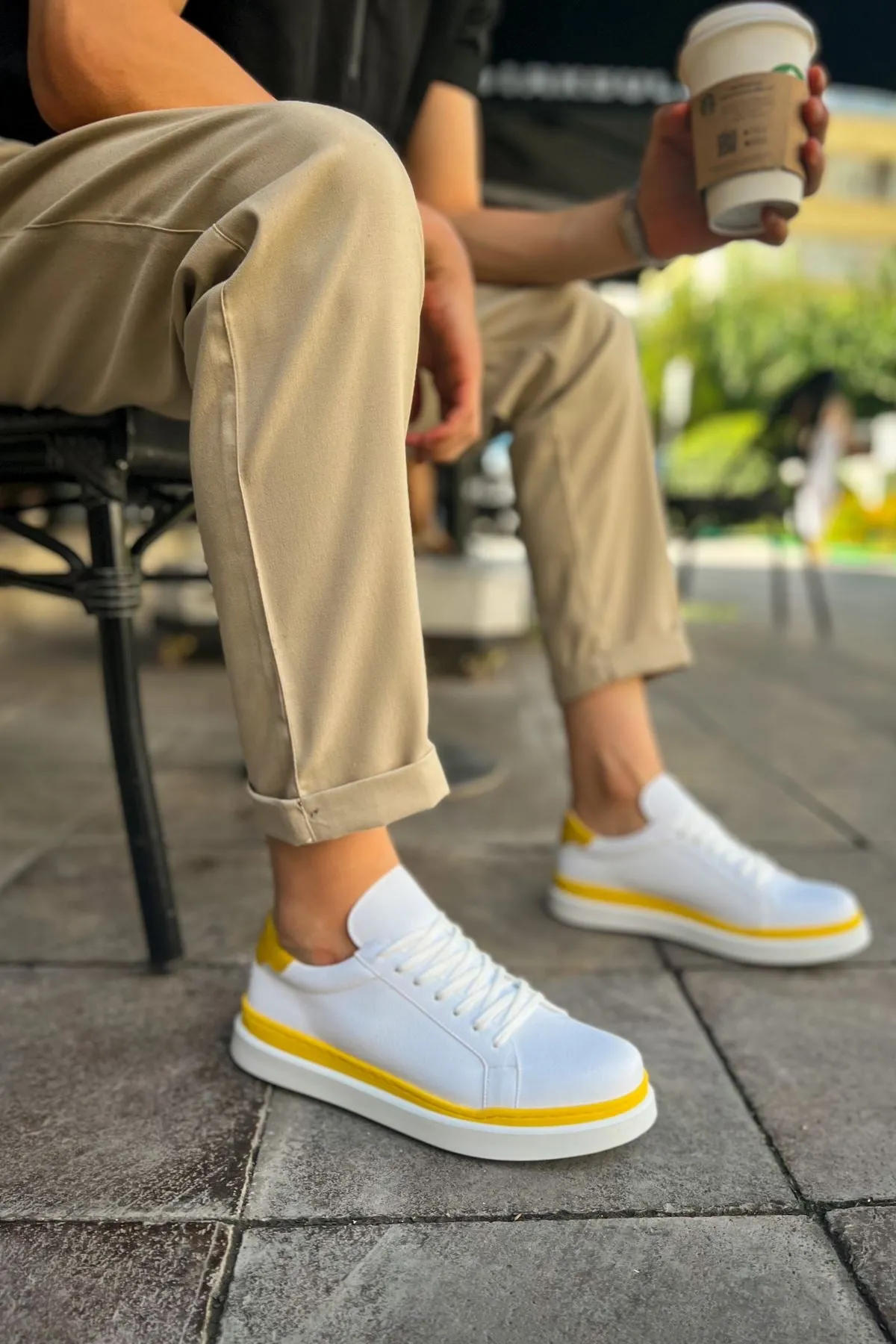 CH979 Santoni GBT Sport Men's Sneakers Shoes WHITE/YELLOW