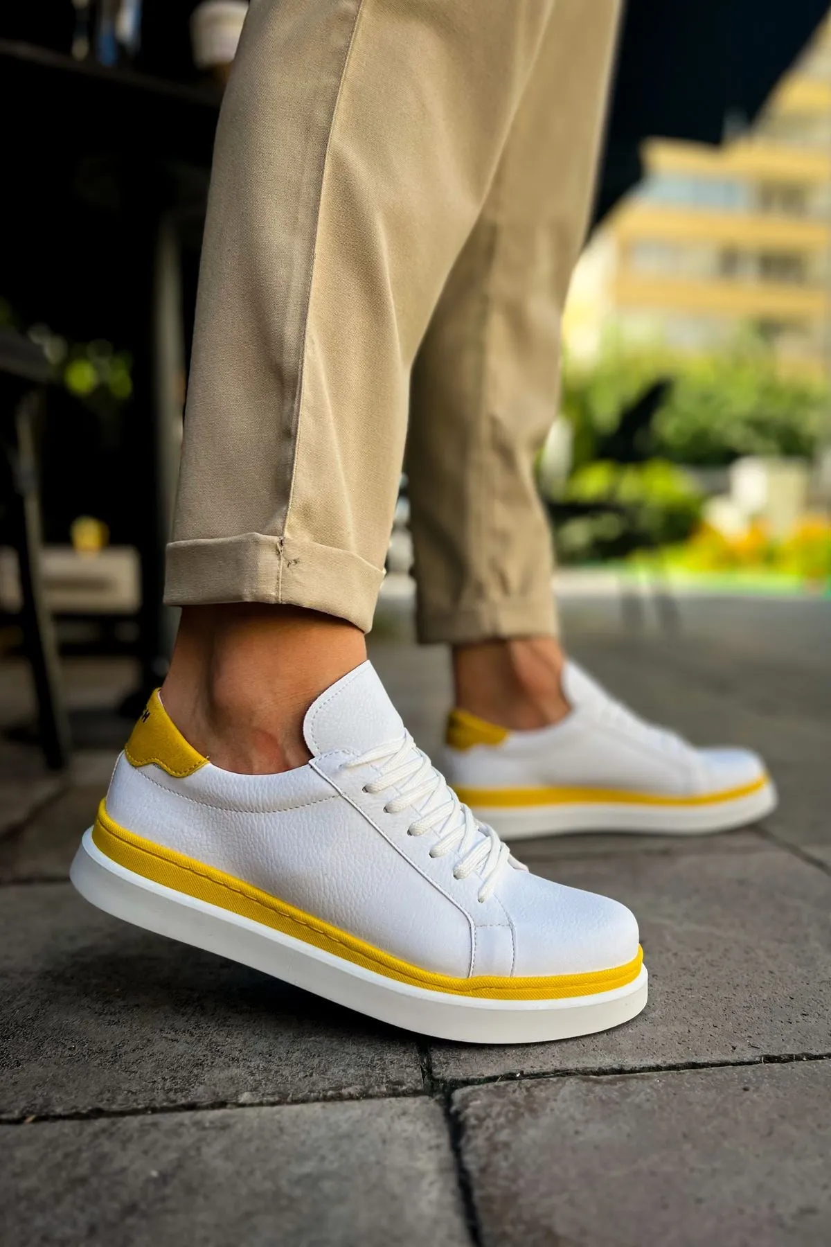 CH979 Santoni GBT Sport Men's Sneakers Shoes WHITE/YELLOW
