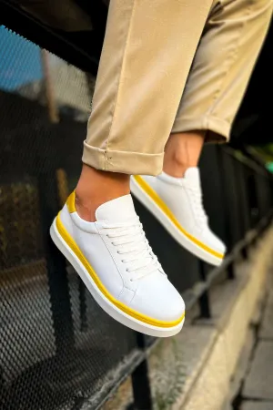 CH979 Santoni GBT Sport Men's Sneakers Shoes WHITE/YELLOW