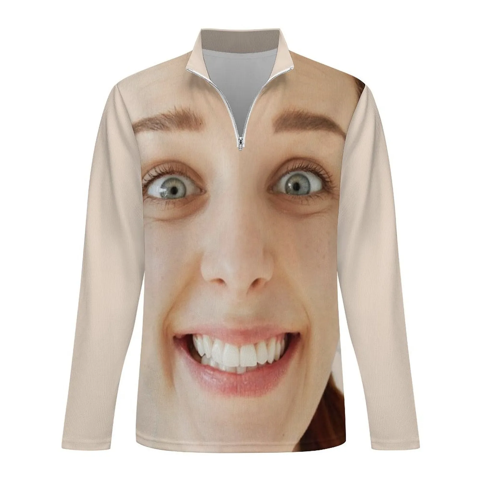 Custom Full Print Big Face Long Sleeve Men's Sweater Polos
