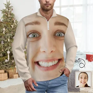 Custom Full Print Big Face Long Sleeve Men's Sweater Polos