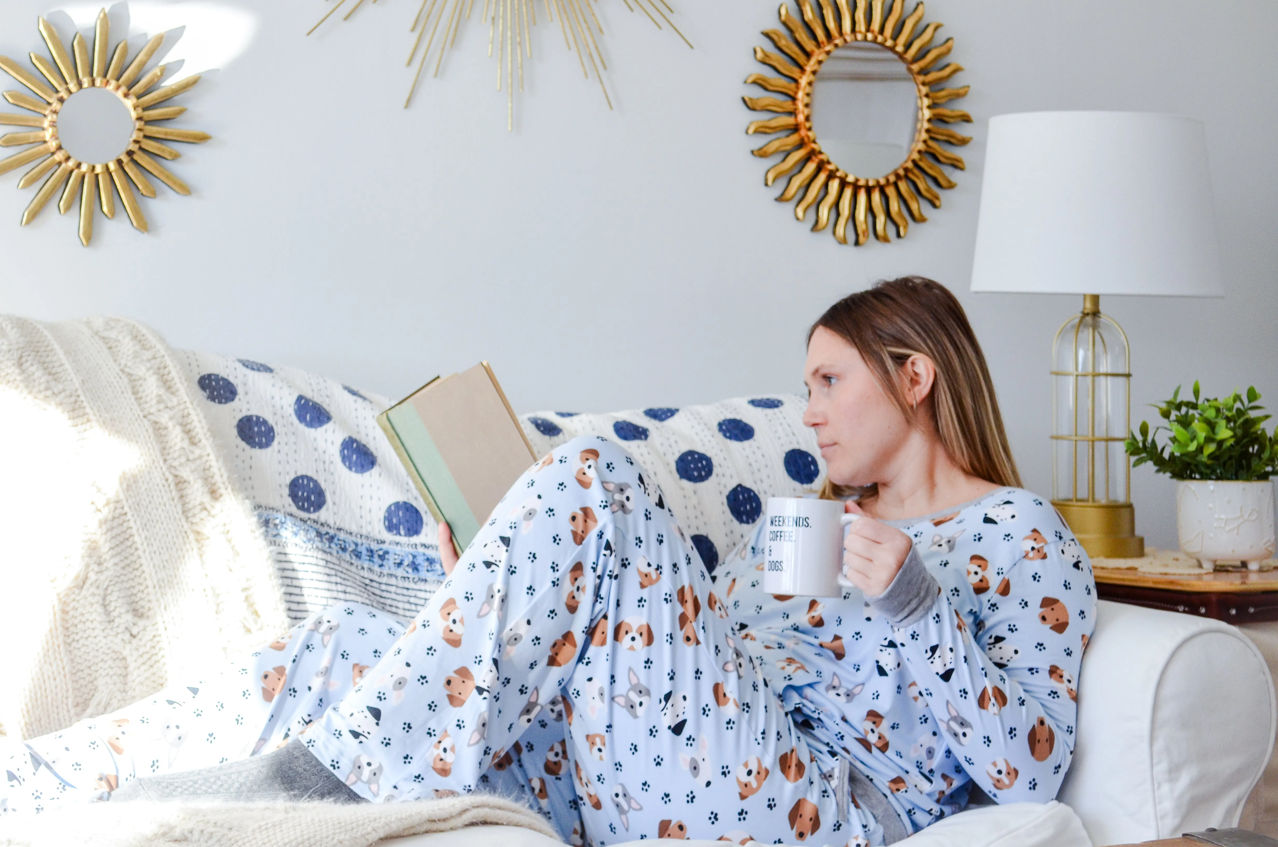 Dog Mom Life Is Ruff Blue Women's 3 Piece Dog Pajama Set - In 3 Color Choices