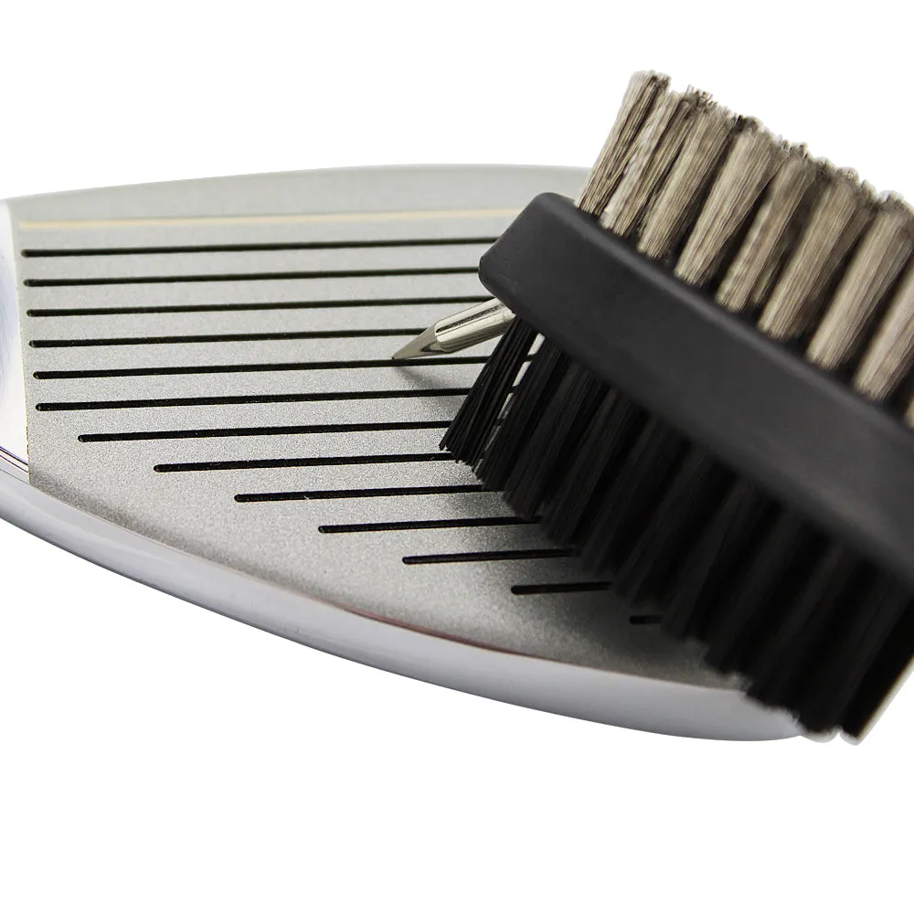 Double Sided Golf Cleaning Brush Club Brush and Groove Brush with Retractable Reel Gray