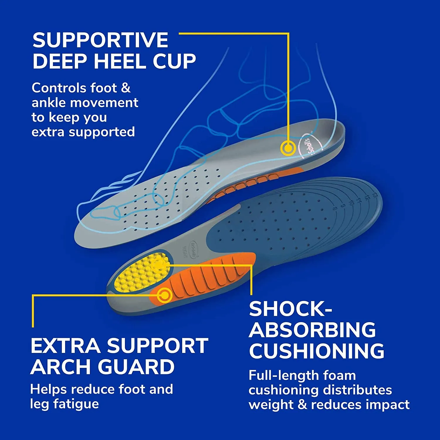 Dr. Scholl's Heavy Duty Support Insole Orthotics, Big & Tall, 200lbs , Wide Feet, Shock Absorbing, Arch Support, Distributes Pressure, Trim to Fit Inserts, Work Boots & Shoes, Men Size 8-14