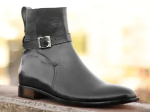 Handmade Black Jodhpurs Leather Ankle High Buckle Up Boots