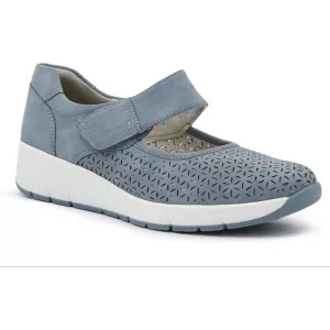 Jana 24664-42 Touch fastening Bar Shoe With Wedge Heel DENIM