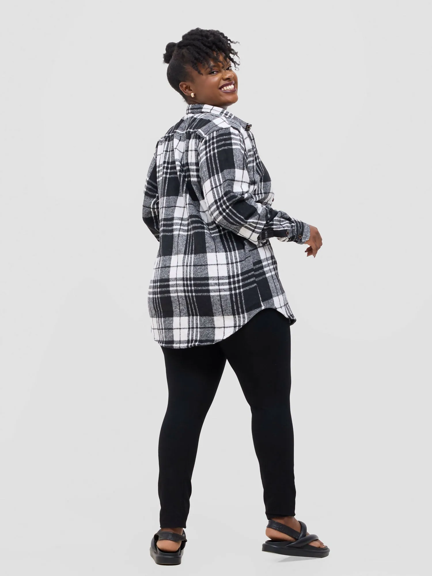 Ladies Flannel Shirt - Black / White