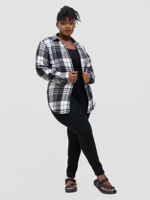 Ladies Flannel Shirt - Black / White