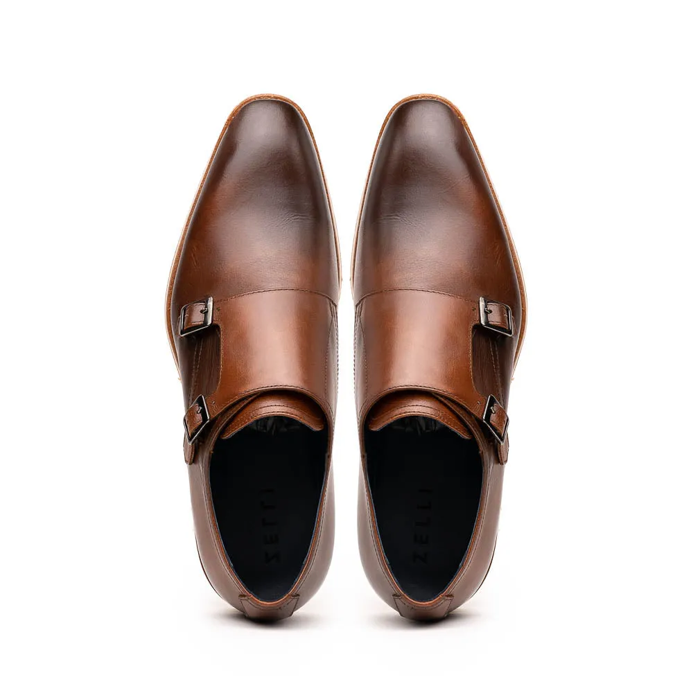 Legerra Hand Burnished Italian Calfskin Monk Strap Shoe in Brown by Zelli Italia