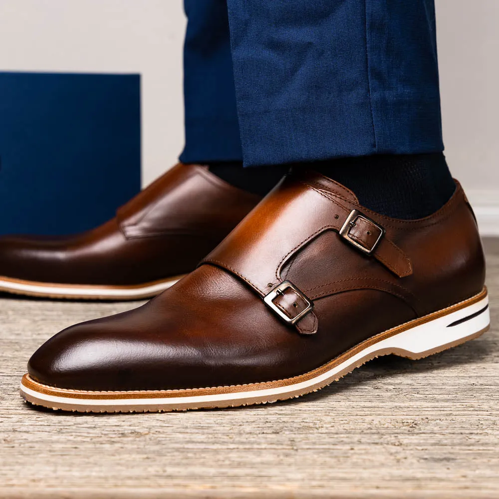 Legerra Hand Burnished Italian Calfskin Monk Strap Shoe in Brown by Zelli Italia