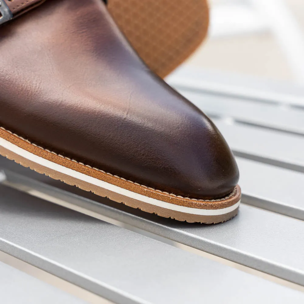 Legerra Hand Burnished Italian Calfskin Monk Strap Shoe in Brown by Zelli Italia