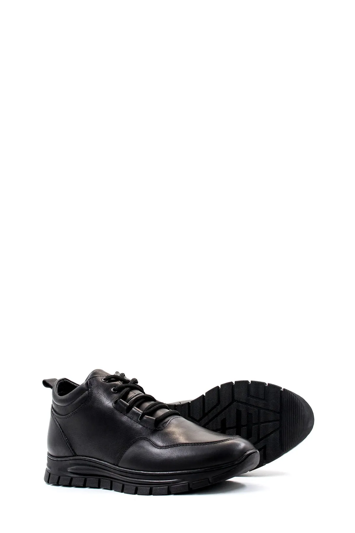 Men's Black High-Top Leather Sneakers with Cushioned Sole - Wessi