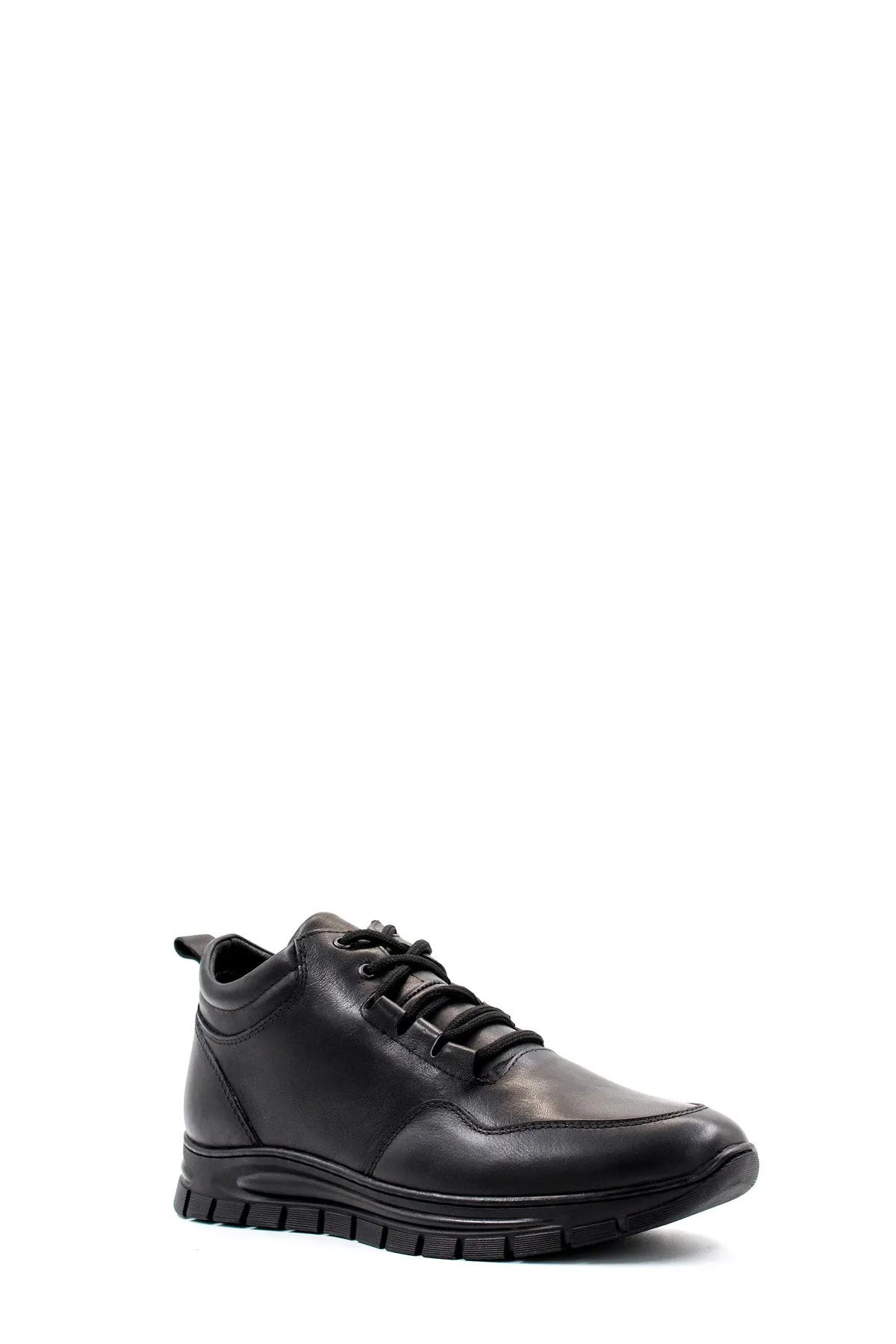 Men's Black High-Top Leather Sneakers with Cushioned Sole - Wessi