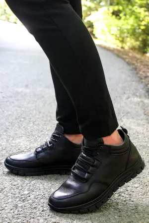 Men's Black High-Top Leather Sneakers with Cushioned Sole - Wessi