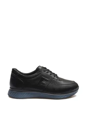 Men's Black Leather Casual Shoes with Blue Sole - Wessi
