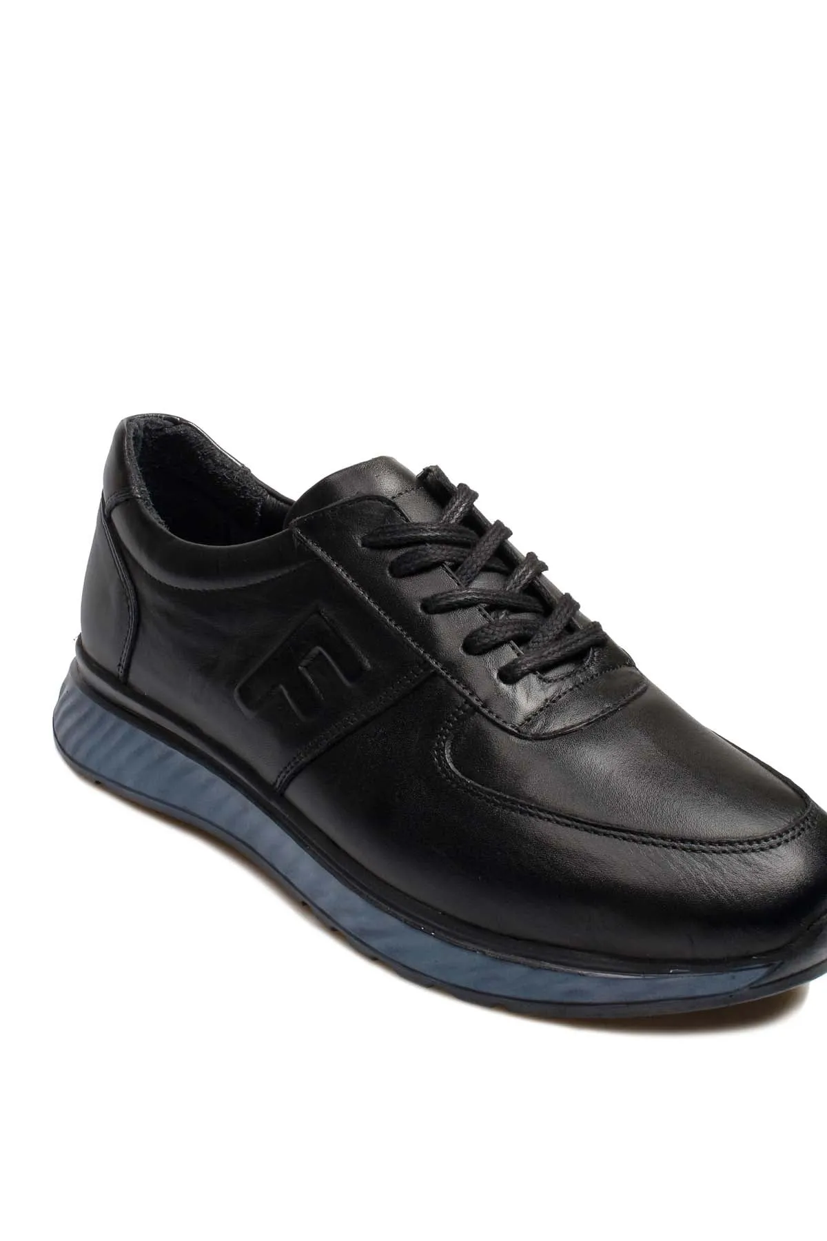 Men's Black Leather Casual Shoes with Blue Sole - Wessi