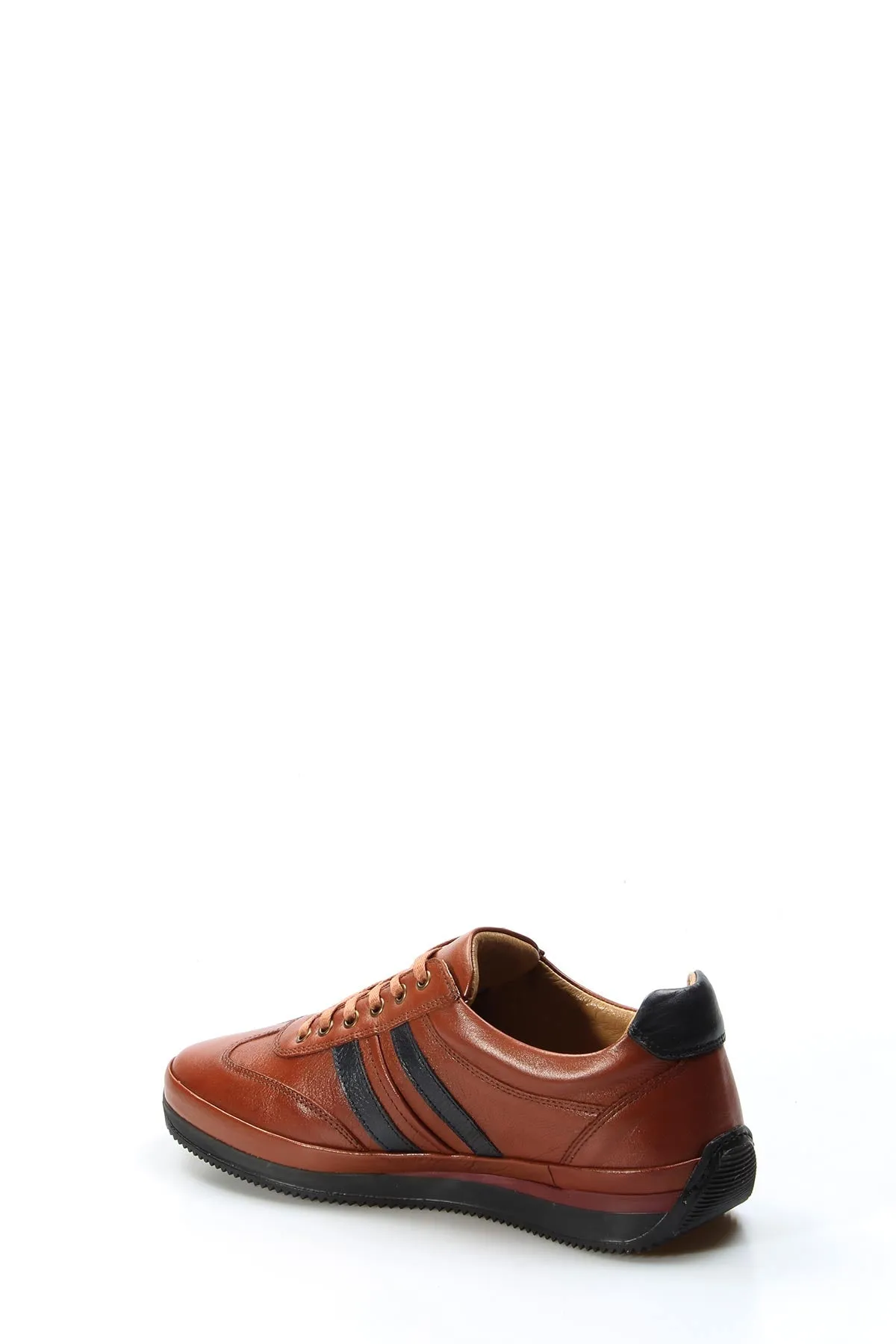 Men's Brown Leather Sneakers with Dual Black Stripes - Wessi