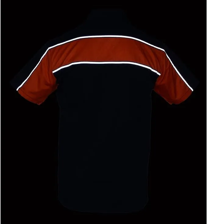 Mens Men’s Black and Orange Short Sleeve Motorcycle Shirt with Reflective Material - MDM11673.94