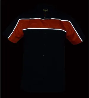 Mens Men’s Black and Orange Short Sleeve Motorcycle Shirt with Reflective Material - MDM11673.94