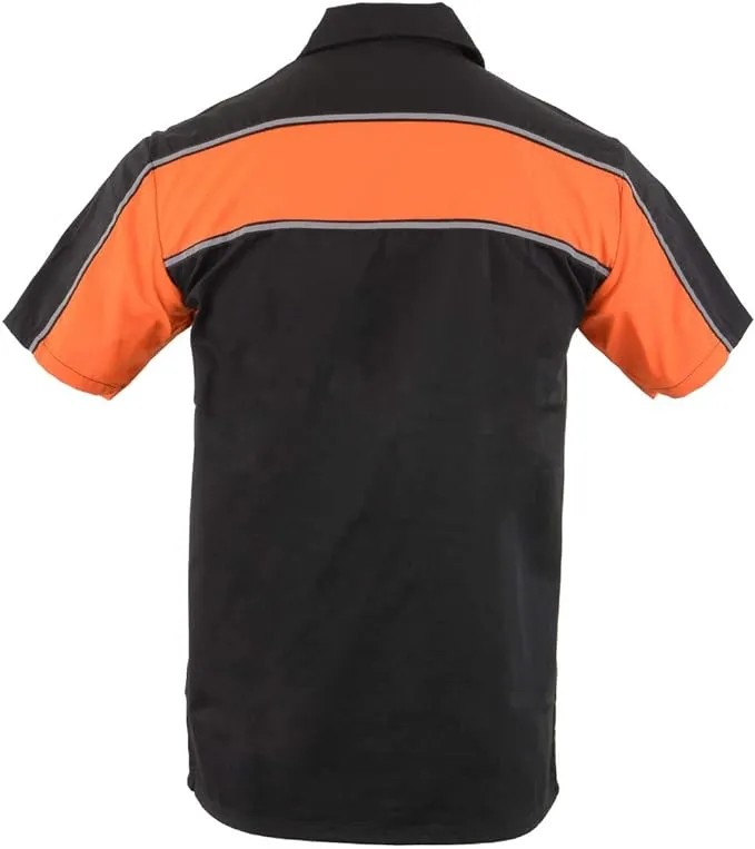 Mens Men’s Black and Orange Short Sleeve Motorcycle Shirt with Reflective Material - MDM11673.94