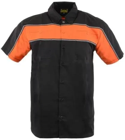 Mens Men’s Black and Orange Short Sleeve Motorcycle Shirt with Reflective Material - MDM11673.94