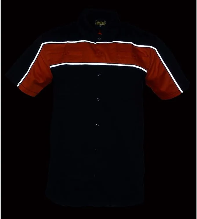Mens Men’s Black and Orange Short Sleeve Motorcycle Shirt with Reflective Material - MDM11673.94