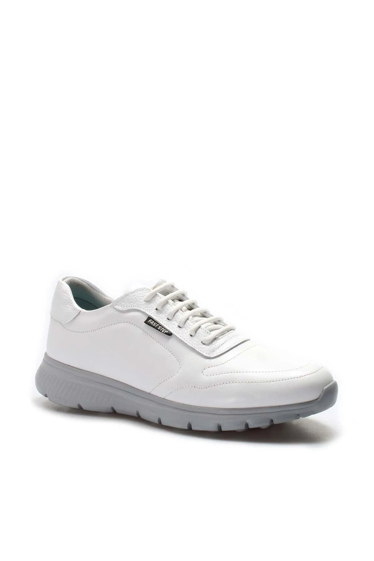 Men's White Leather Lace-Up Sneakers with Grey Sole - Wessi