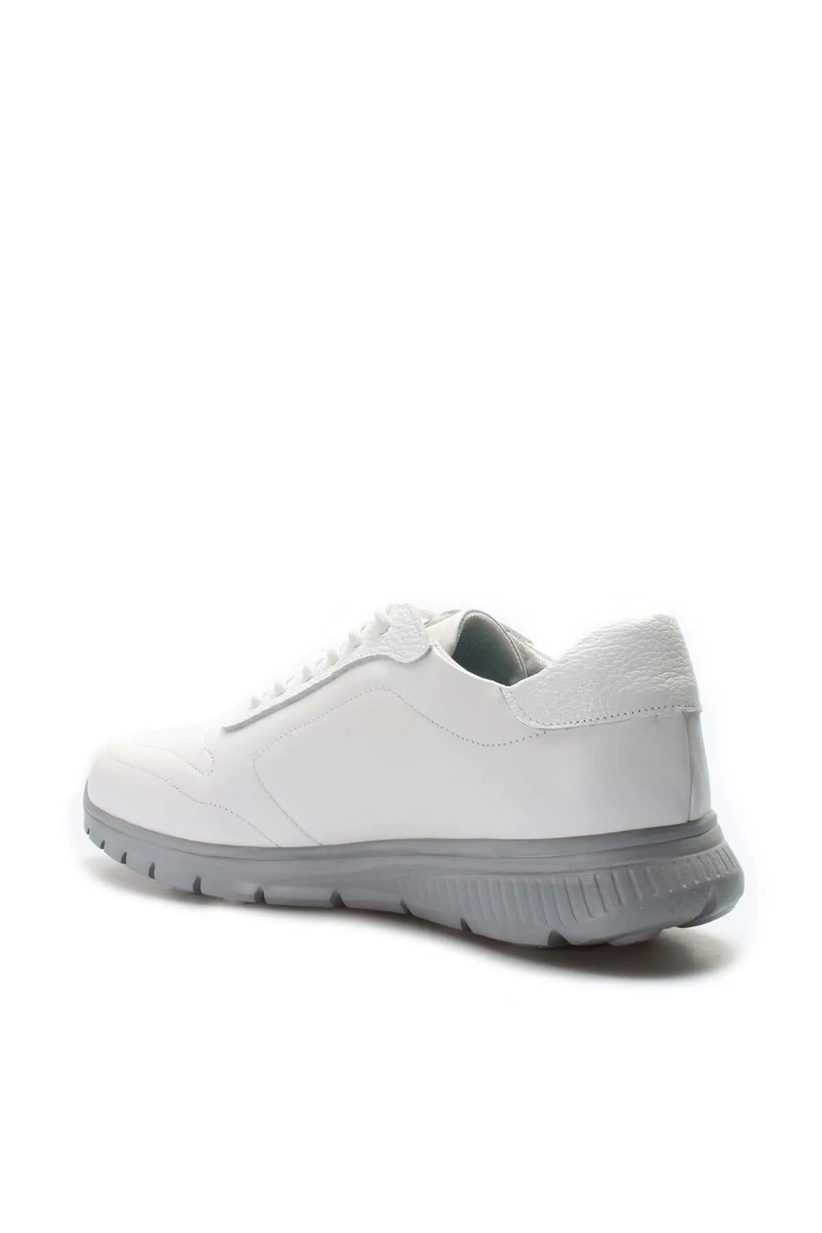 Men's White Leather Lace-Up Sneakers with Grey Sole - Wessi