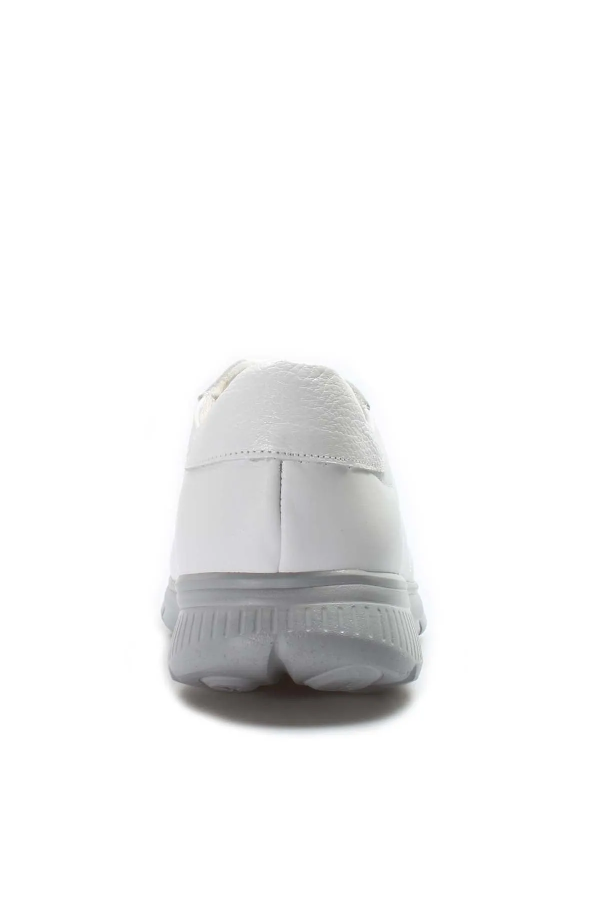 Men's White Leather Lace-Up Sneakers with Grey Sole - Wessi