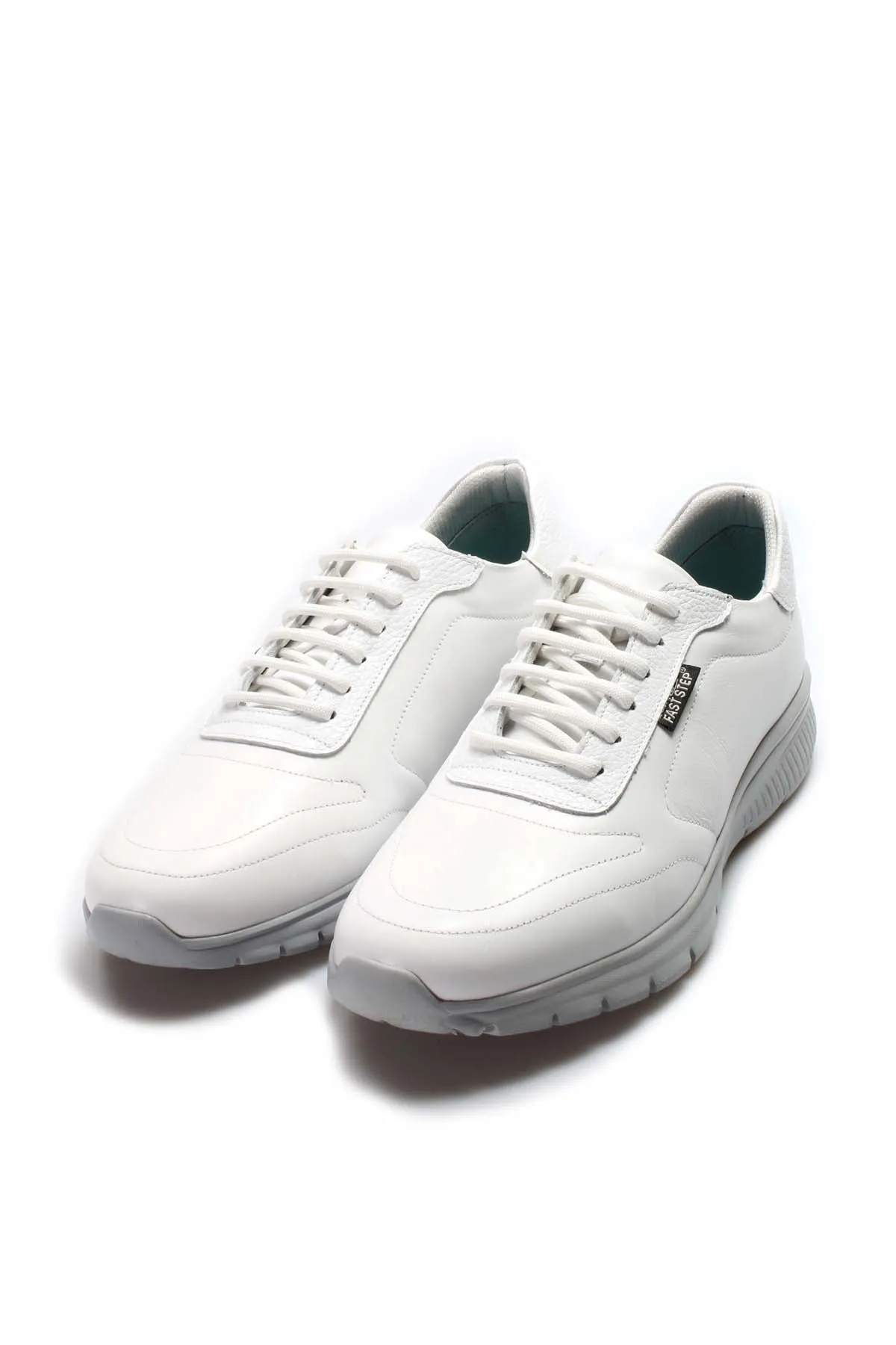 Men's White Leather Lace-Up Sneakers with Grey Sole - Wessi