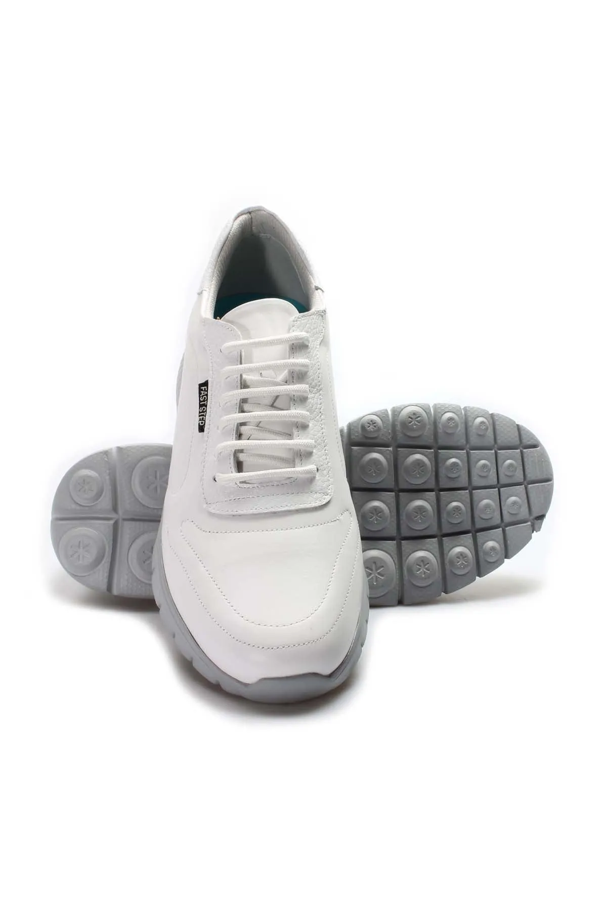 Men's White Leather Lace-Up Sneakers with Grey Sole - Wessi