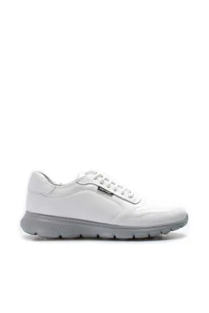 Men's White Leather Lace-Up Sneakers with Grey Sole - Wessi