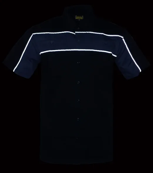 Milwaukee Leather Men’s Two-Tone Black and Grey Short Sleeve Motorcycle Mechanic Shirt with Reflective Material - MDM11672.01