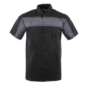 Milwaukee Leather Men’s Two-Tone Black and Grey Short Sleeve Motorcycle Mechanic Shirt with Reflective Material - MDM11672.01