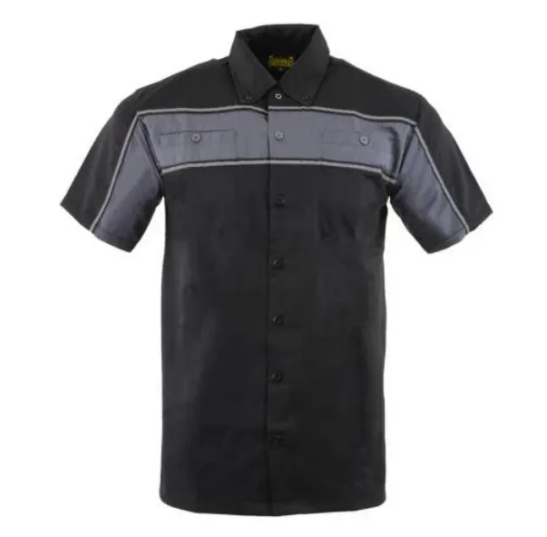 Milwaukee Leather Men’s Two-Tone Black and Grey Short Sleeve Motorcycle Mechanic Shirt with Reflective Material - MDM11672.01